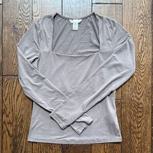 H&M Square Neck Long Sleeve Tee Size Small Taupe